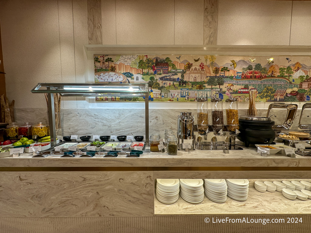 a buffet with food on the counter