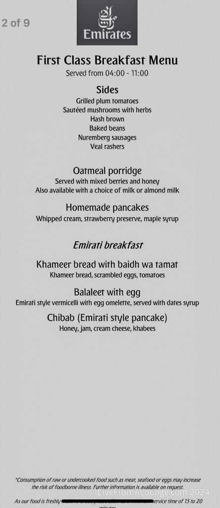 a menu of breakfast and desserts