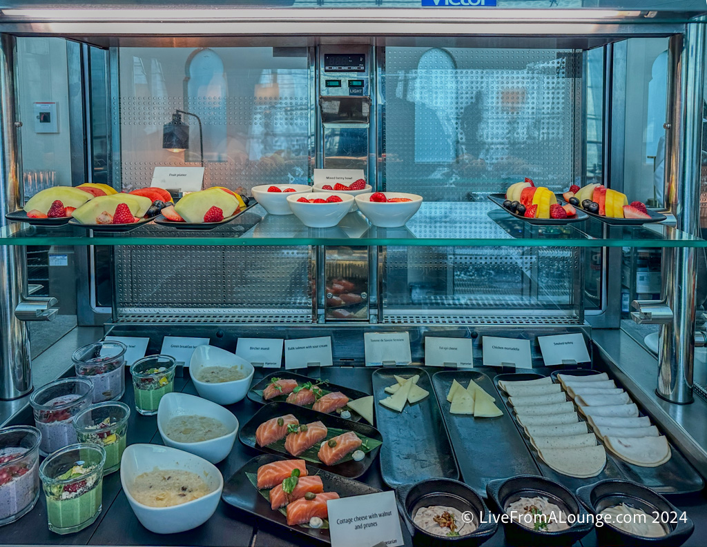 a buffet with different food on it