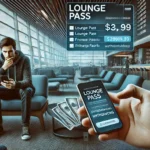 a person holding a phone in front of a lounge pass