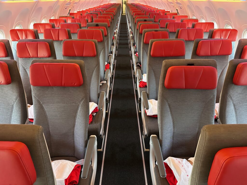 rows of seats in an airplane