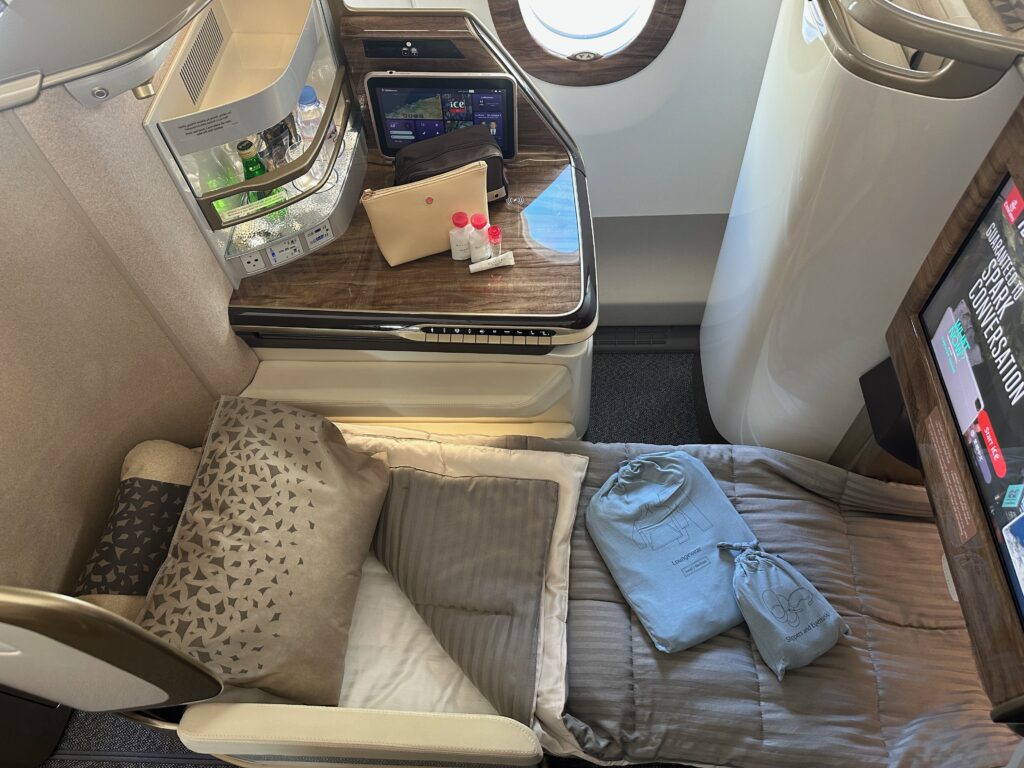 a bed in a plane