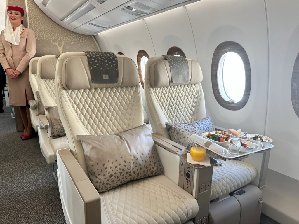 a tray of food on a tray in a plane