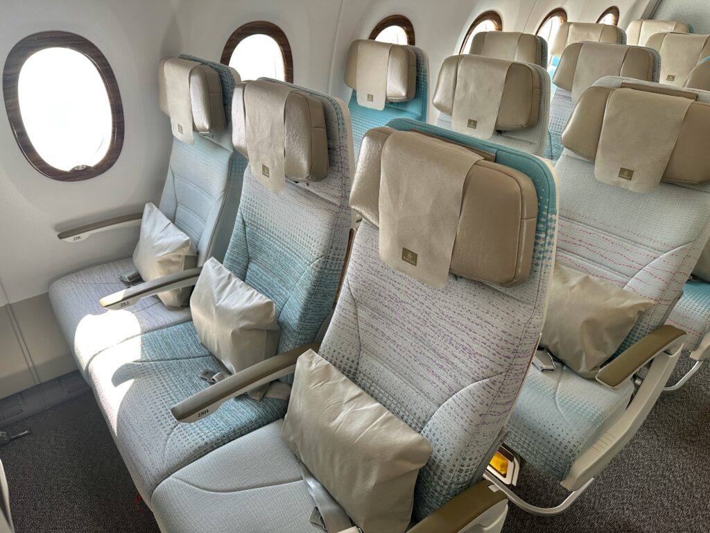 a row of seats in an airplane