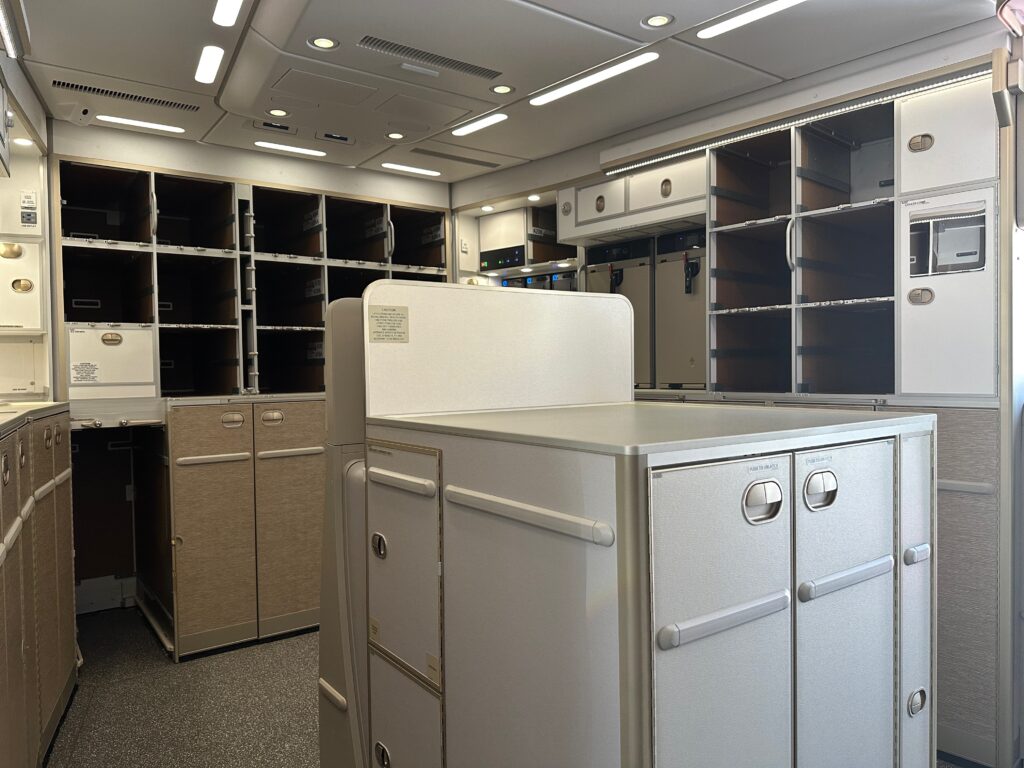 a room with cabinets and shelves