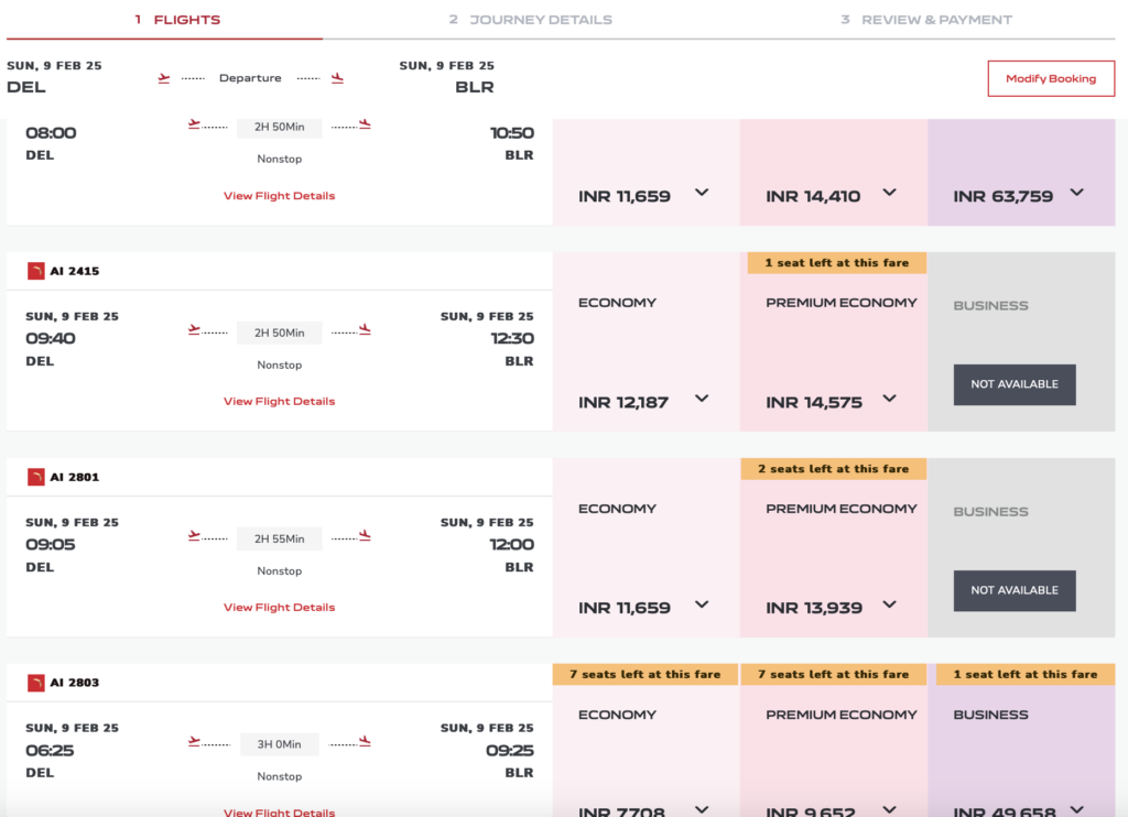 a screenshot of a flight schedule