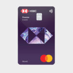 a credit card with a purple diamond and colorful design