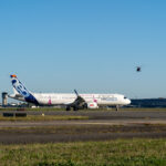 a plane on the runway