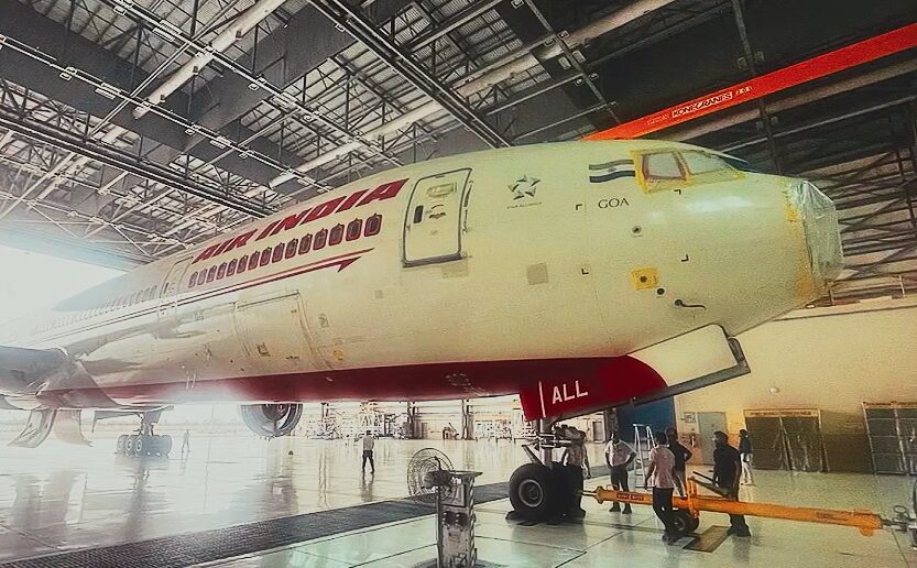 a large airplane in a hangar