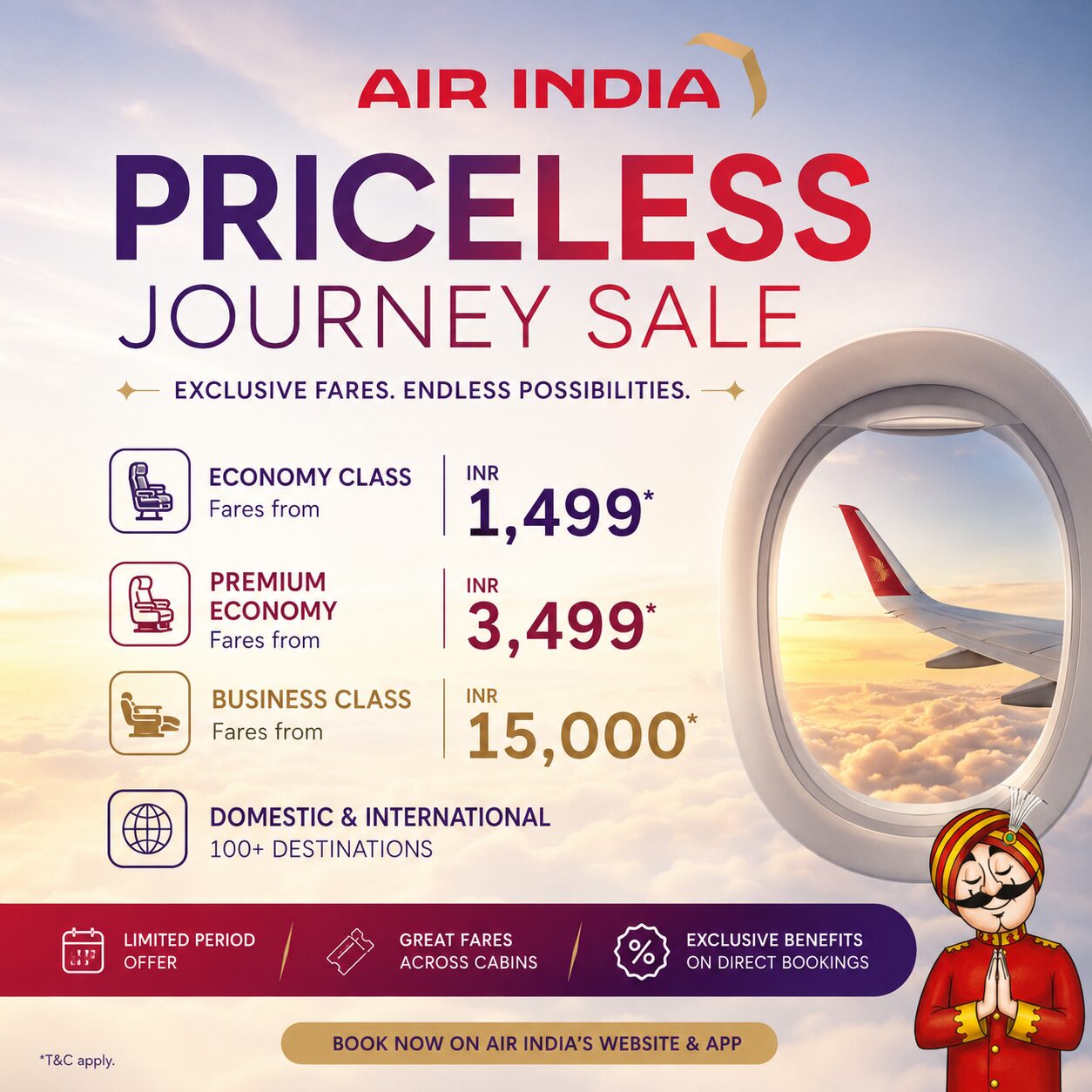 Air India launches “Priceless Journey Sale” with Business Class fares from INR 15,000 and Economy from INR 1,499